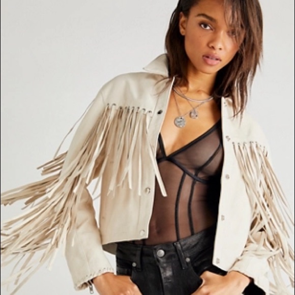 Understated Leather Mustang Jacket Marshmellow Leather Beige Fringe - Picture 13 of 13